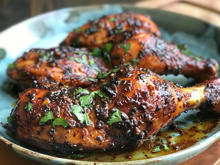 Wall Mural - Chicken Chop with Black Pepper Sauce. Delicious grilled or pan-fried marinated chicken covered in a rich and bold black pepper sauce.