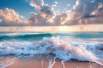 Canvas Print - waves crashing on tropical beach shore seascape photography