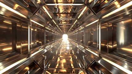 Aufkleber - Futuristic illuminated tunnel with metallic surfaces and glowing lights. Conceptualizes modern technology and digital pathways. Abstract design suitable for technology and sci-fi themes. AI