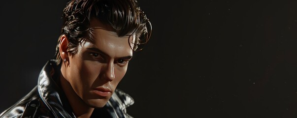 Greaser in a leather jacket and slicked-back hair, 4K hyperrealistic photo