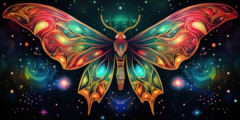 Luna moth aurora borealis pop art style bright colors decoration view