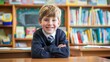 © gn8 - Smiling Young British Boy in School Uniform Posing in Classroom, Ideal for Educational and Academic Themes