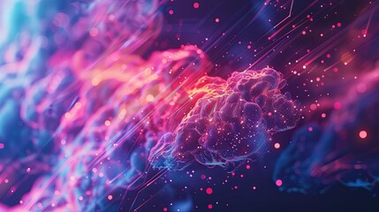 Fototapete - An abstract visualization of cloud computing with digital elements representing data processing and AI operations within the cloud. Generative AI