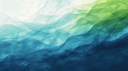 Poster - Abstract design with flowing, wavy patterns. The color palette consists of various shades of blue and green, creating a sense of depth and movement