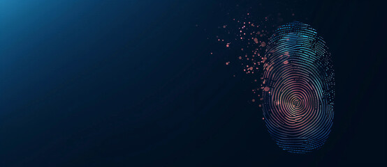 Poster - A digital fingerprint surrounded by a network of blue connections, highlighting the concept of digital identity and cybersecurity.
