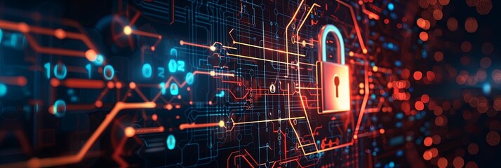 Aufkleber - An abstract depiction of cybersecurity elements, including digital locks, shields, and network nodes, protected by advanced AI algorithms. Generative AI