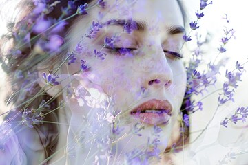 Wall Mural - Lavender Dreams: A serene double exposure portrait