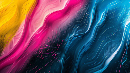 Wall Mural - abstract background with glowing lines, blue pink and yellow