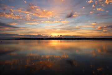 View of the sunset over the sea in summer time