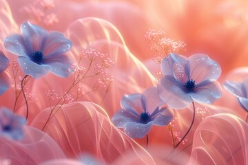 Wall Mural - Delicate blue flowers of flax(Linum) on a soft blurred background.Abstract.