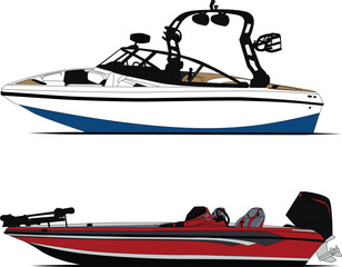 Wall Mural - Bowrider Boat vector, Jet motorboat vector, boat vector, line art illustration, and one color.