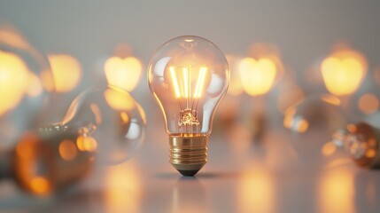 glowing light bulbs representing innovation and bright ideas in a warm and inspirational setting