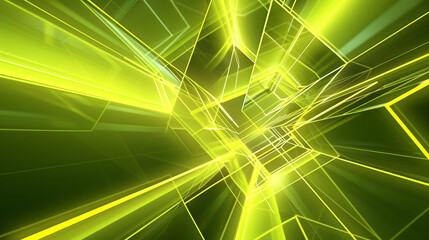 Canvas Print - Yellow and Lime green glowing abstract geometric lines. PowerPoint and Business background.