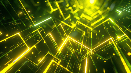 Canvas Print - Yellow and Lime green glowing abstract geometric lines. PowerPoint and Business background.