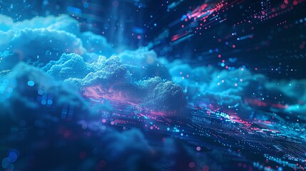 Fototapete - A digital illustration of cloud computing, with abstract shapes representing data processing and AI operations within the cloud. Generative AI