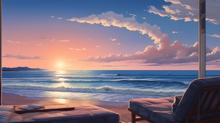 View on the beach at sunset with white sand Generative Ai