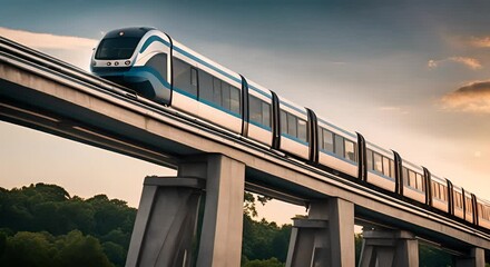 Poster - Modern monorail in a city.