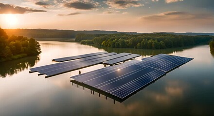 Sticker - Solar panels floating in the water. Floating solar panels.