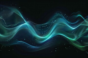Wall Mural - dynamic blue and green wave lines flowing on black background ai technology concept