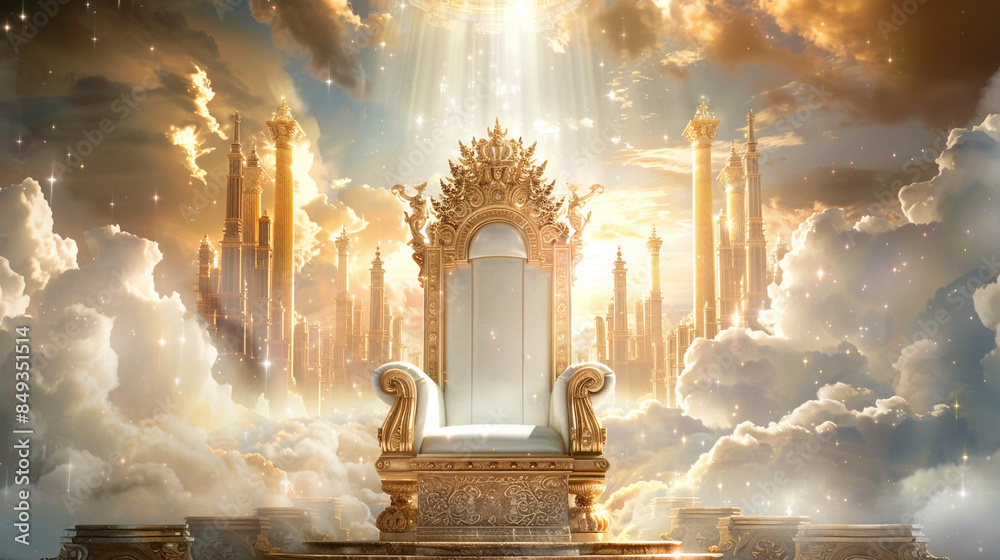 a golden throne sitting on top of a cloud filled sky Stock Illustration ...