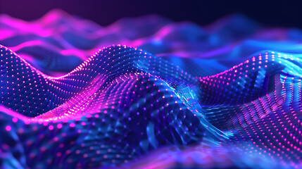 Poster - A blue and purple wave with many dots. The image is abstract and has a futuristic feel to it