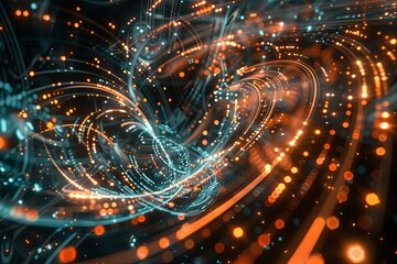 Aufkleber - An intricate and dynamic visualization of big data processing, featuring massive information streams, complex graphs, and digital interfaces representing AI data processing. Generative AI