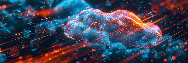 Fototapete - An abstract, digital representation of data processing and AI operations within a cloud computing environment. Generative AI