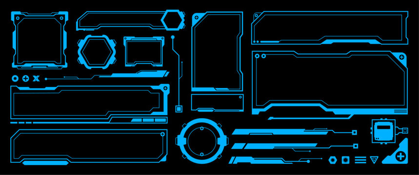 Blue Futuristic Technology Vector elements design, Cyberpunk Theme Bordera and frame, Sci fi infographic moniter and display illustration Template.