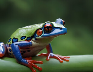 Wall Mural - red eyed tree frog, red eyed tree frog on a leaf, red eyed tree frog on a green leaf