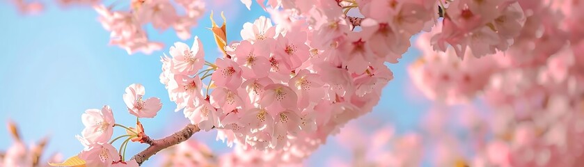 Wall Mural - blossoming cherry trees with pink and white flowers against a blue sky