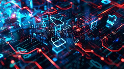 Aufkleber - An abstract representation of a digital network secured by AI algorithms and visualized with futuristic digital locks, shields, and nodes. Generative AI