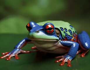 Wall Mural - red eyed tree frog, red eyed tree frog on a leaf, red eyed tree frog on a green leaf