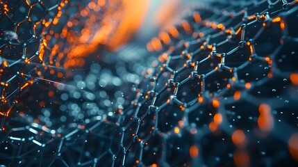 Poster - Modern technologies utilize carbon cloth, nanomaterial structures, nanotubes, graphene molecular structures, and carbon fiber for 3D rendering.