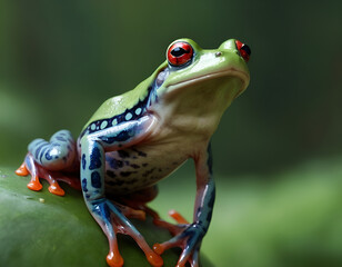 Wall Mural - red eyed tree frog, red eyed tree frog on a leaf, red eyed tree frog on a green leaf