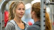 © evgenia_lo - Two Caucasian women engaged in a conversation at a gym, one holding a resistance band, reflecting a moment of interaction during a workout.