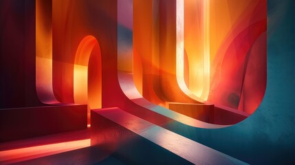 Poster - Minimalist abstract structure lucid dreams, vivid colors, colored just accents, flat design, high contrast, dark. Generative AI.