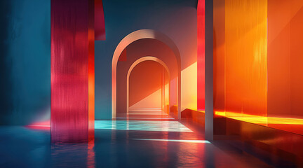 Poster - Minimalist abstract structure lucid dreams, vivid colors, colored just accents, flat design, high contrast, dark. Generative AI.