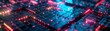 © kitidach - Abstract digital circuit board with glowing neon lights, depicting futuristic technology and artificial intelligence concepts.