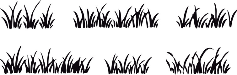 set of different styles of grass or bush, organic shapes in black