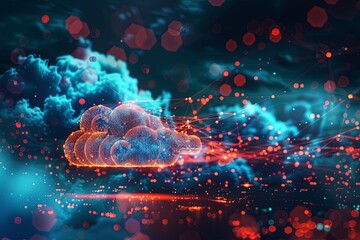 Leinwandbilder - An abstract visualization of cloud computing, showcasing data processing and AI operations in the cloud. Generative AI