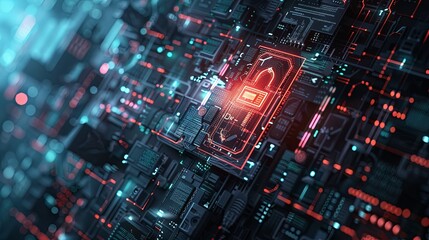 Aufkleber - A futuristic, abstract illustration depicting cybersecurity elements like digital locks, shields, and network nodes, protected by AI algorithms. Generative AI