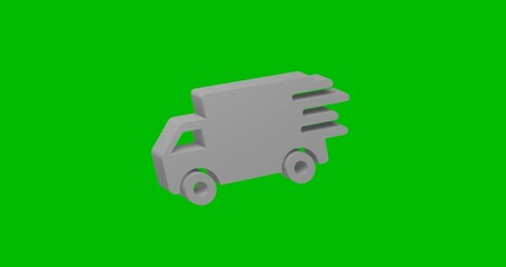 Poster - Animation of rotation of a white delivery symbol with shadow. Simple and complex rotation. Seamless looped 4k animation on green chroma key background