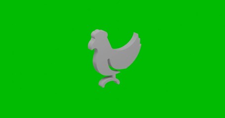 Poster - Animation of rotation of a white chicken symbol with shadow. Simple and complex rotation. Seamless looped 4k animation on green chroma key background