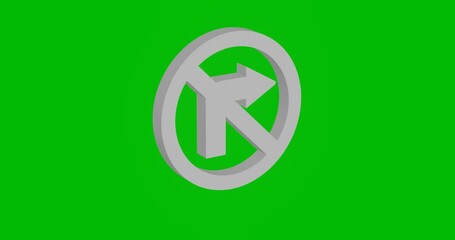 Poster - Animation of rotation of a white no left turn sign with shadow. Simple and complex rotation. Seamless looped 4k animation on green chroma key background