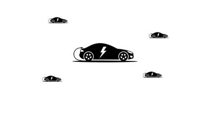 Poster - Zoom in and out animation the electric car symbol. Large black symbol in the center and four small symbols around. Seamless looped 4k animation on white background