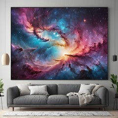 Wall Mural - living room interior, galaxy wall drawing