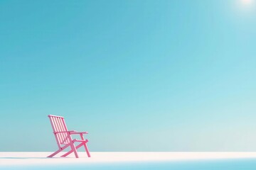 radiant relaxation minimalist 3d pink beach chair on tranquil blue summer background