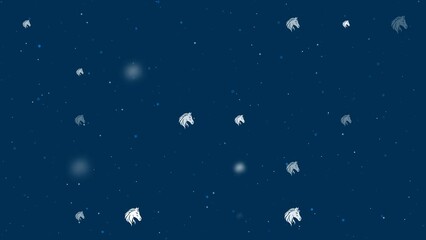 Poster - Template animation of evenly spaced horse's head symbols of different sizes and opacity. Animation of transparency and size. Seamless looped 4k animation on dark blue background with stars