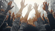 © visoot - Many arms raised in protest. Generative AI.