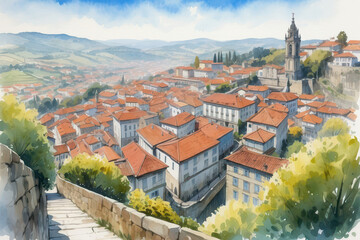 Wall Mural - Braga cityscape watercolor style